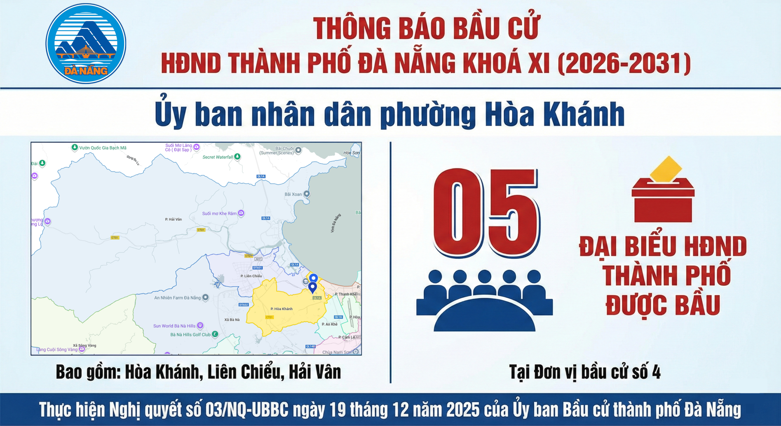 CÔNG BỐ SỐ ĐƠN VỊ BẦU CỬ VÀ SỐ LƯỢNG ĐẠI BIỂU HĐND THÀNH PHỐ ĐÀ NẴNG KHÓA XI (NHIỆM KỲ 2026 – 2031) TẠI PHƯỜNG HÒA KHÁNH